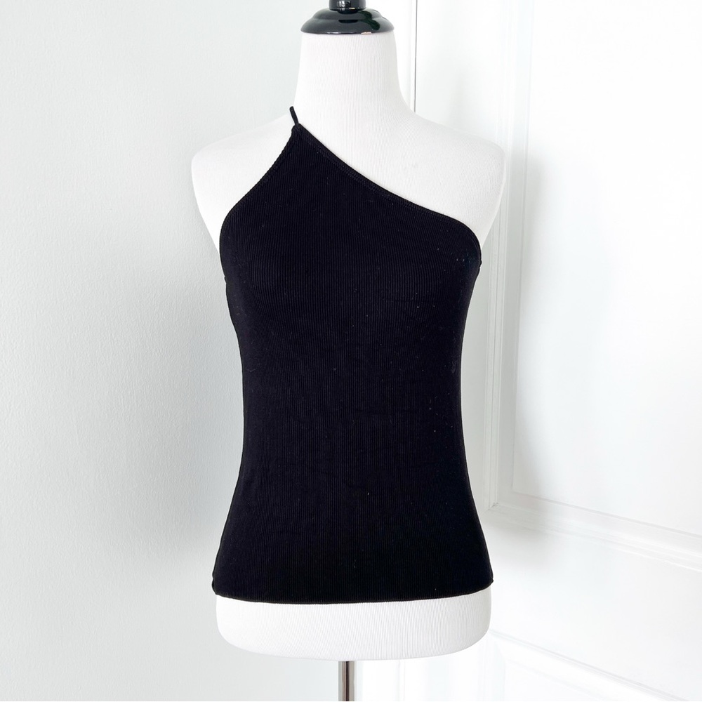 LNA Black One-Shoulder Ribbed Camisole - Medium